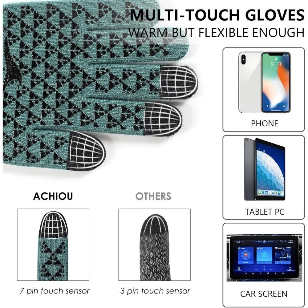 Women's Light Green Upgraded Touch Screen Thermal Soft Knit Lining Winter Gloves
